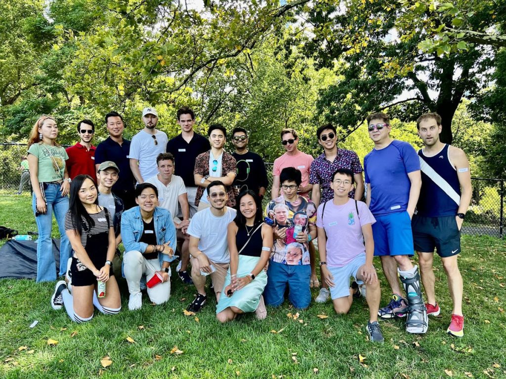 a group photo in central park sheep meadow