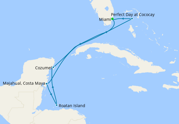 map of the Caribbean journey for Symphony of the Seas