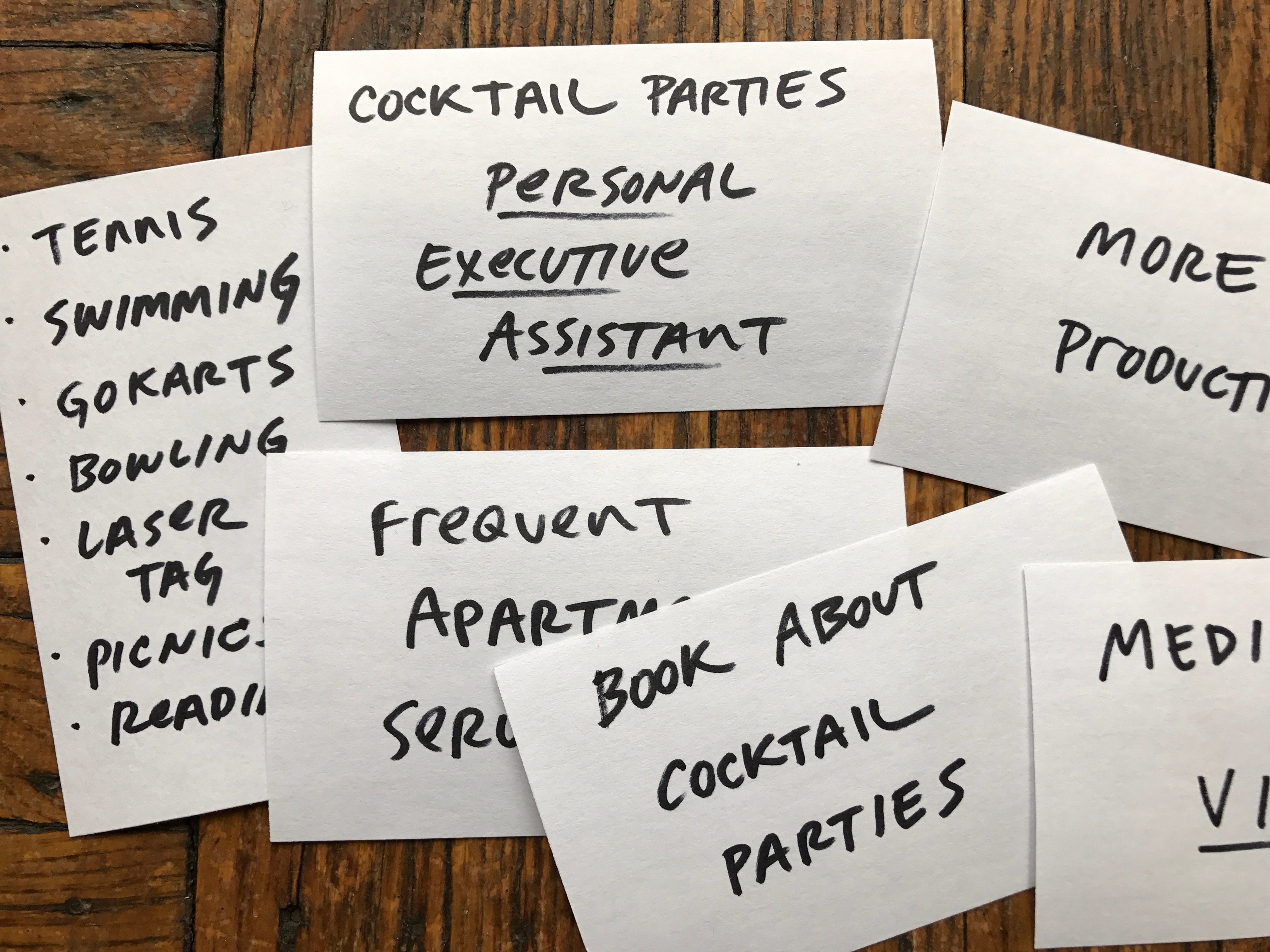 The cards I wrote out during my deep thinking time.