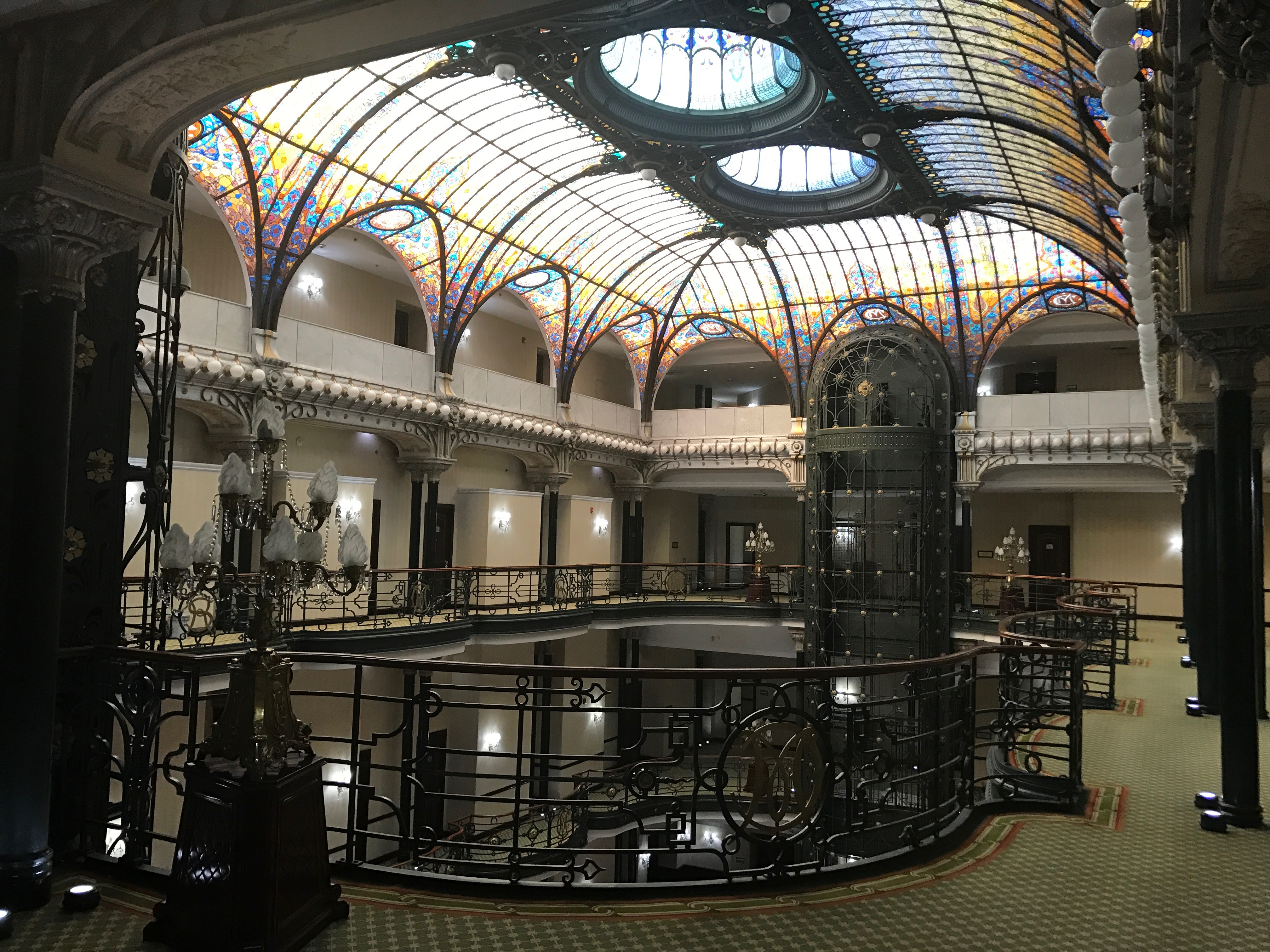 Beautiful stained glass ceiling in the lobby