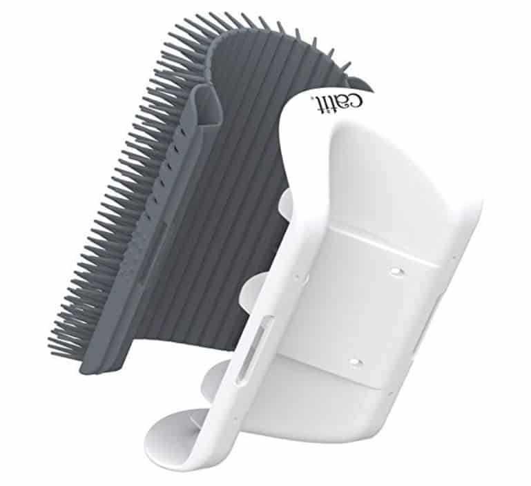 Corner mounted cat brush