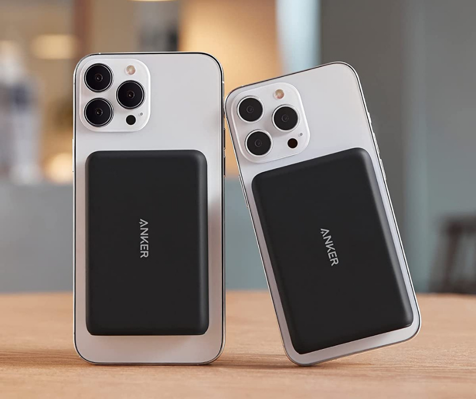 two phones with Anker battery pack