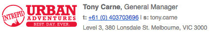 Tony Carne at Urban Adventures signature