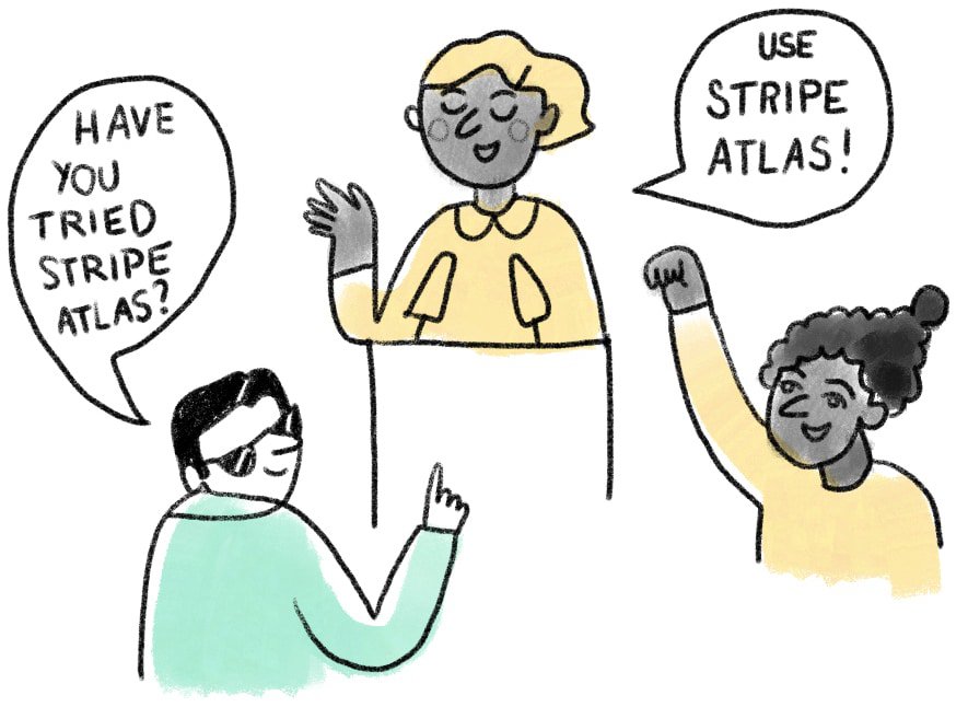 Three people all saying: Use Stripe Atlas