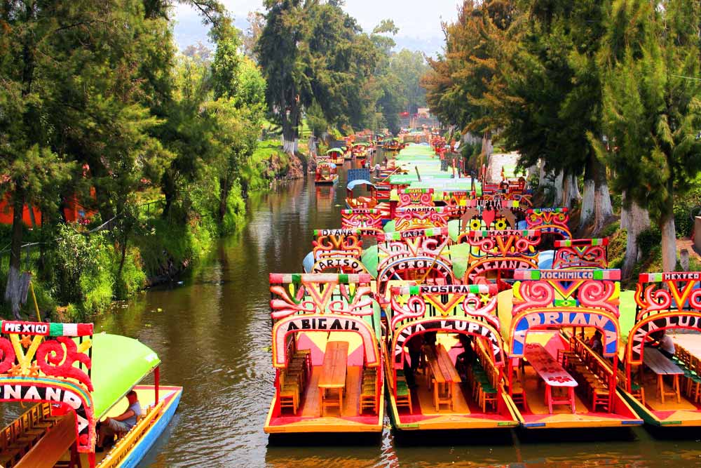 Trajineras, or colorful gondola-like boats, are a main attraction in Xochimilco.