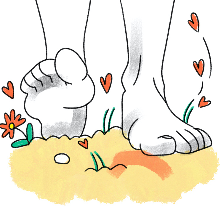 cartoon of foot walking in peaceful natural nature environment