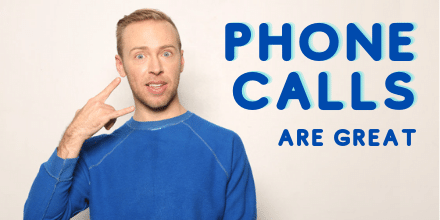 picture of Nick Gray for Calendly that says PHONE CALLS ARE GREAT text up top