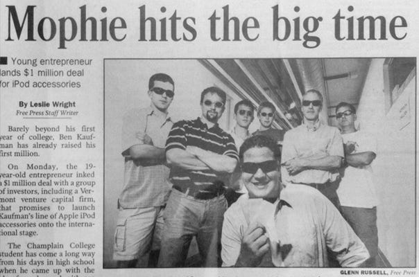 screenshot of Ben Kaufman and Mophie on a newspaper