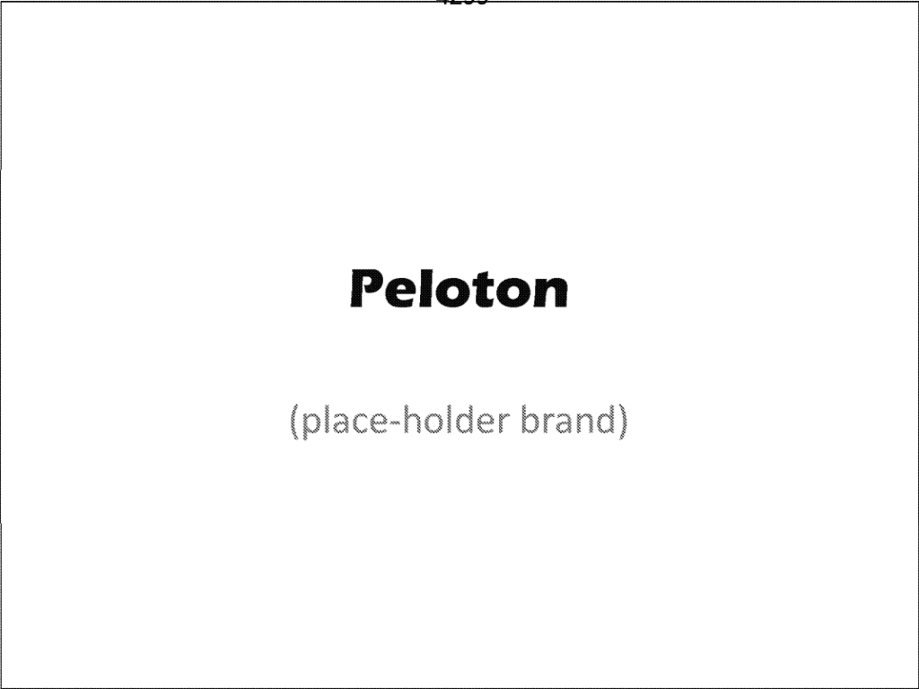 Brand name Peloton with words in parenthesis place-holder brand beneath it