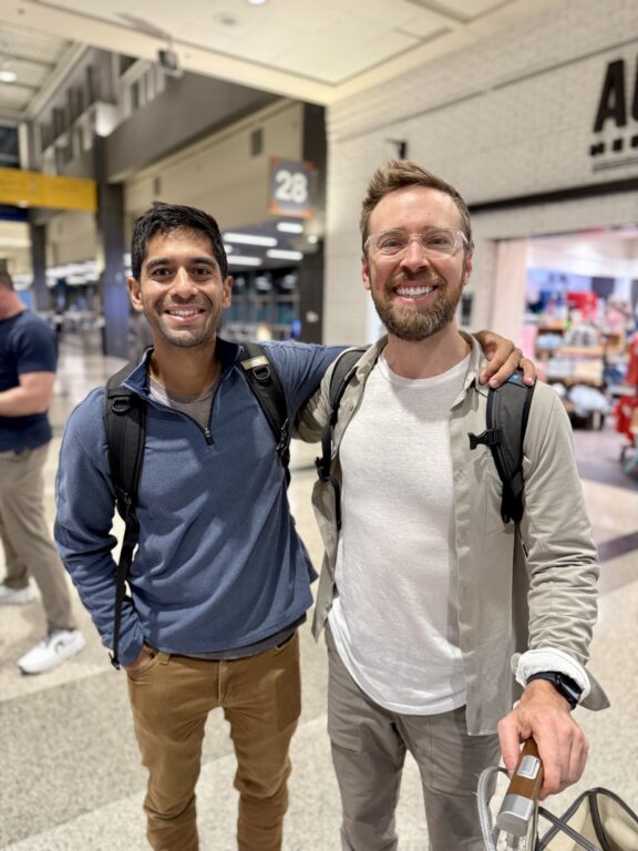 Airport selfie of two people