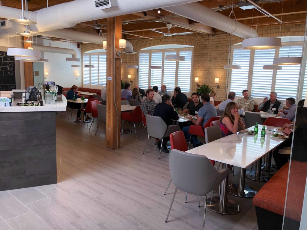Inside view of an office cafeteria in modern style