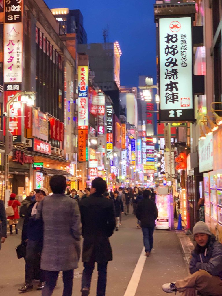 Street with lots of lights in Tokyo