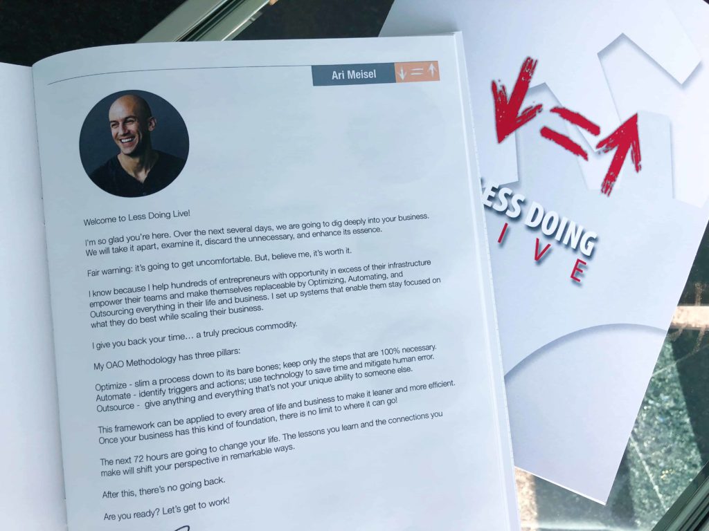 Ari Meisel workshop pages for Less Doing conference