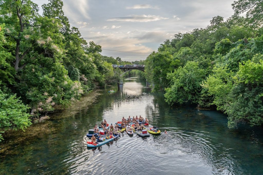 This is what it looks like as you look down Barton Creek from the top of the bridge.