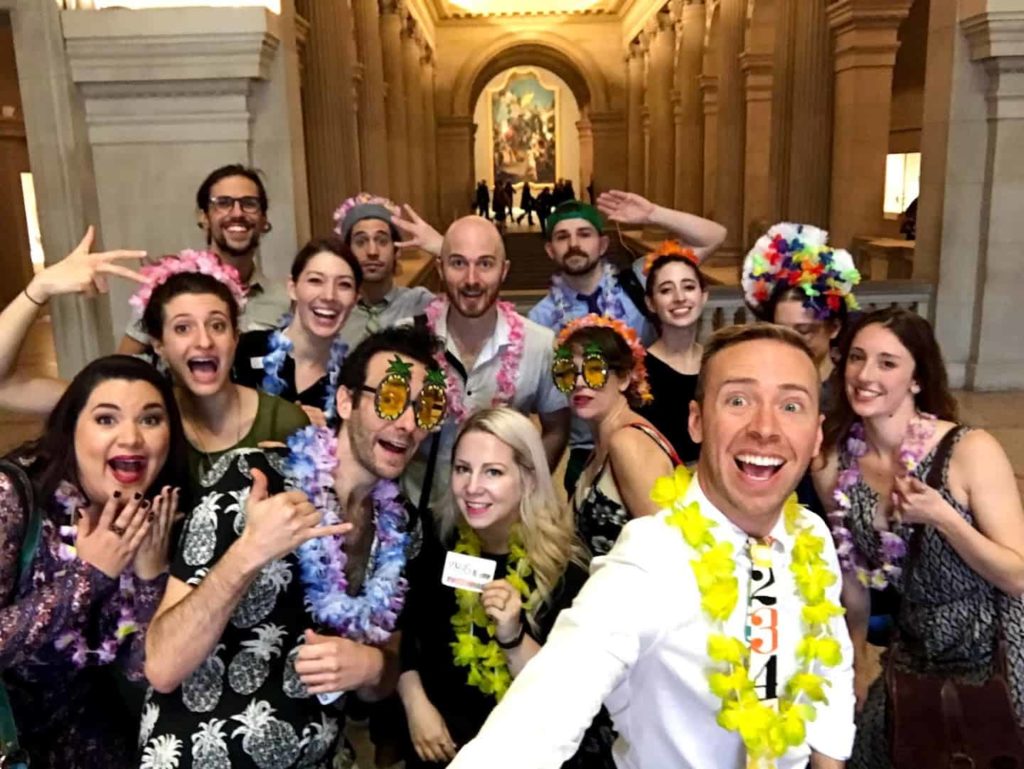 Group of tour guides having fun inside the Metropolitan Museum of Art