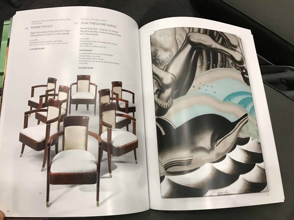 Two internal catalog pages from SS Normandie item auction