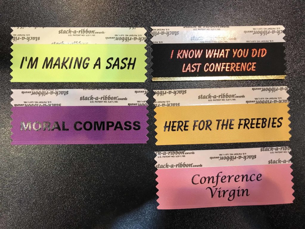 custom badges available at the GEICO booth at the AAM 2017 conference