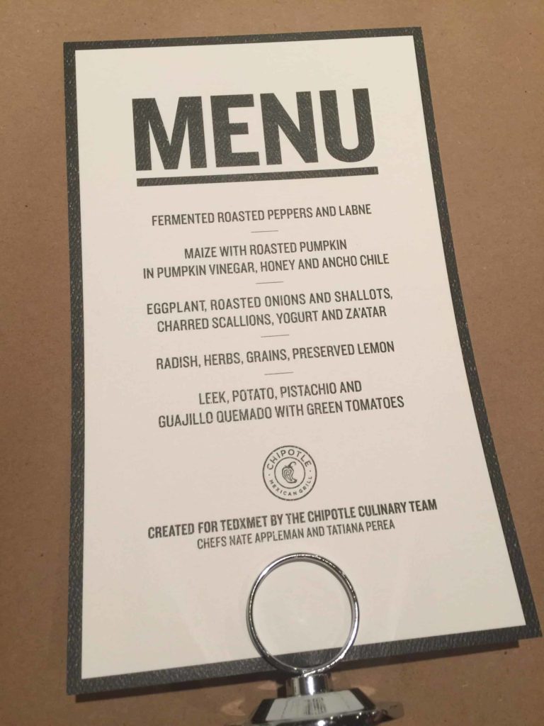 the custom Chipotle menu at TEDxMet