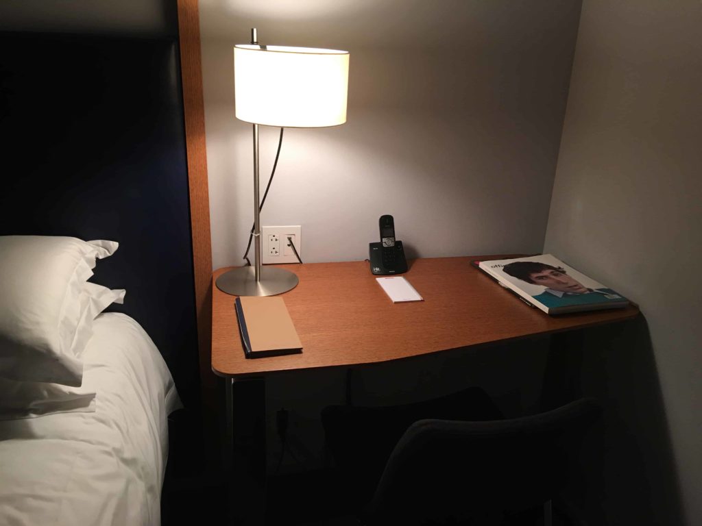 Extremely lackluster and boring desk area. Odd placement, in the corner, and just felt cheap.