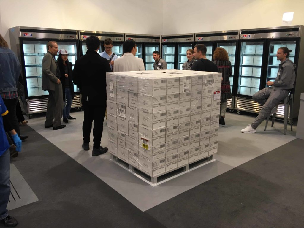 Corner shot of the Soylent booth at Frieze on Wednesday night 7pm