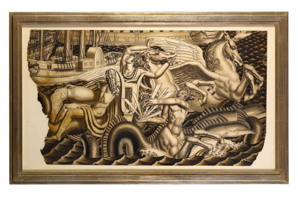 Study for The Chariot of Poseidon Mural for the S.S. Normandie by Jean Dupas