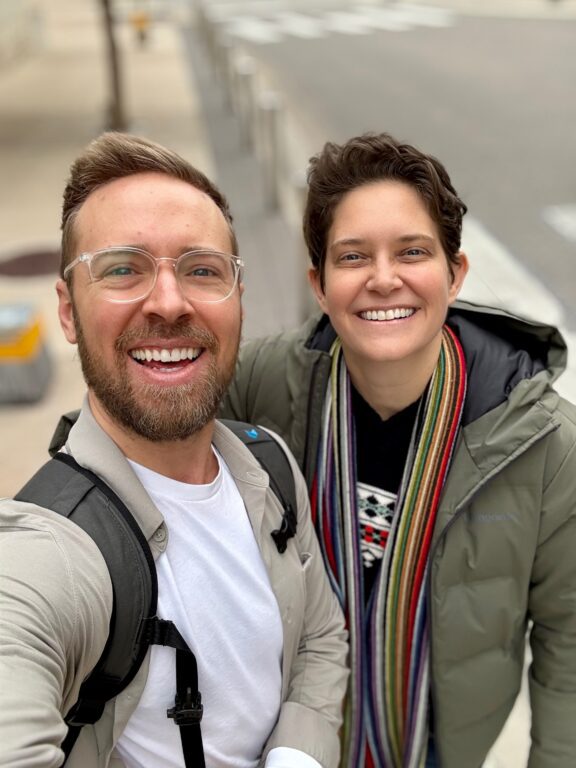 two people smiling