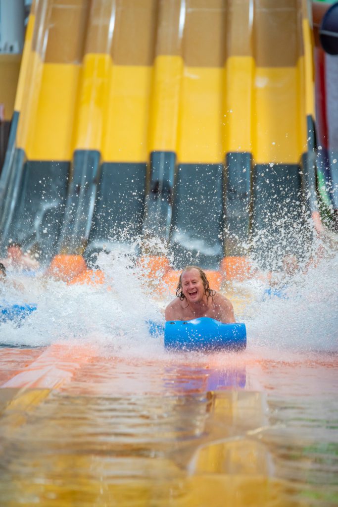 water slide indoor Kalahari with Aaron Bell