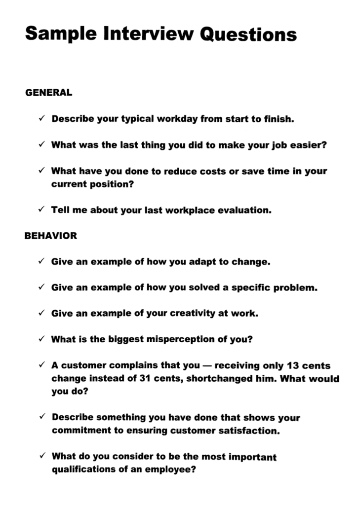 List of many sample interview questions