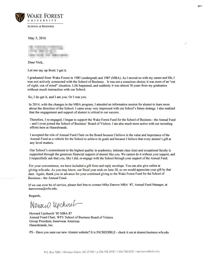 Scan of the letter including WFU letterhead