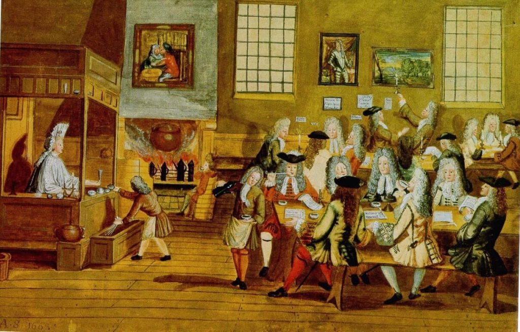 Image of an early Enlightenment-era coffee house