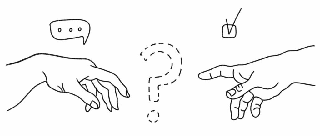 drawing of two hands reaching out, preparing to connect and touch