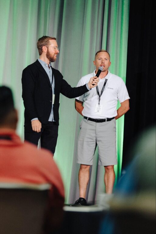 Speaking on stage