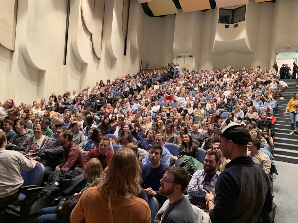 Many college students inside Brendle Auditorium at Wake Forest University