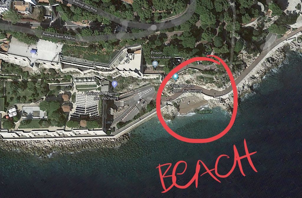 Secret Beach in Monaco google map terrain view