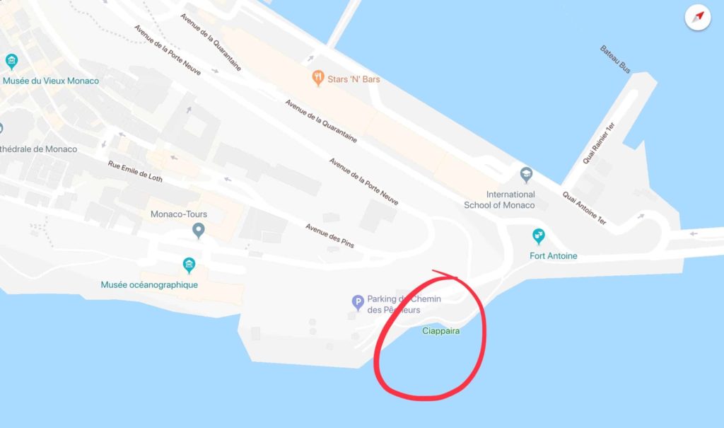 Secret Beach in Monaco google map