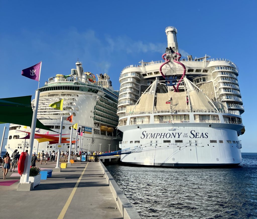Two cruise ships side by side: Mariner of the Seas and the Symphony of the Seas by Royal Caribbean