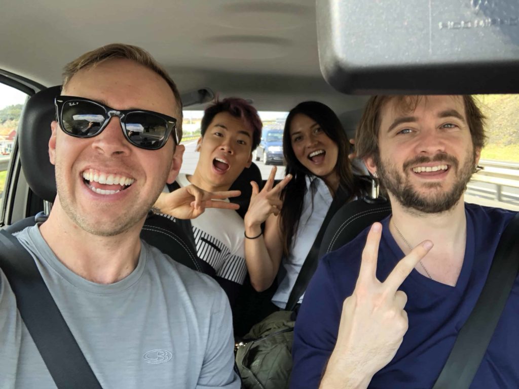 Nick, Tynan, Ben, Theresa driving in rental car in the Azores