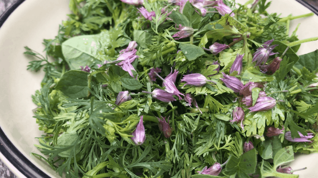 greens and flowers