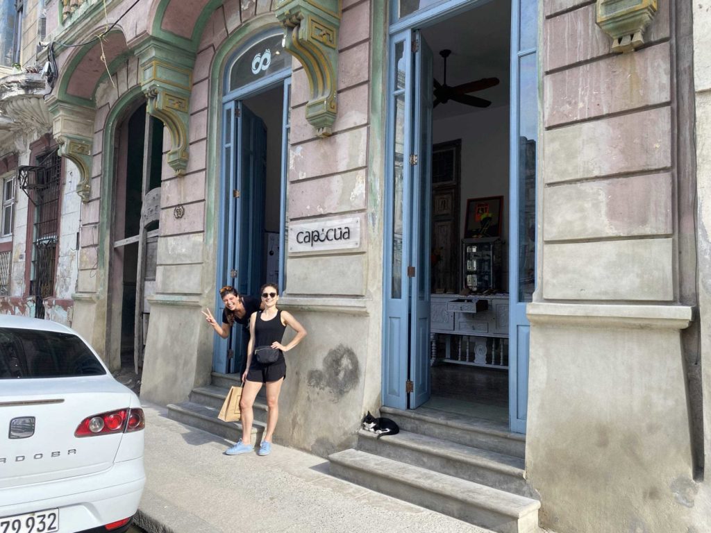 Old building, two women outside