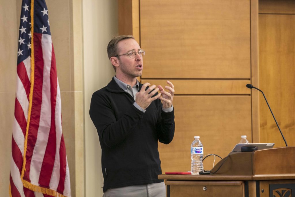 Nick Gray speaking about his business journey to students of Entrepreneurship at Wake Forest University