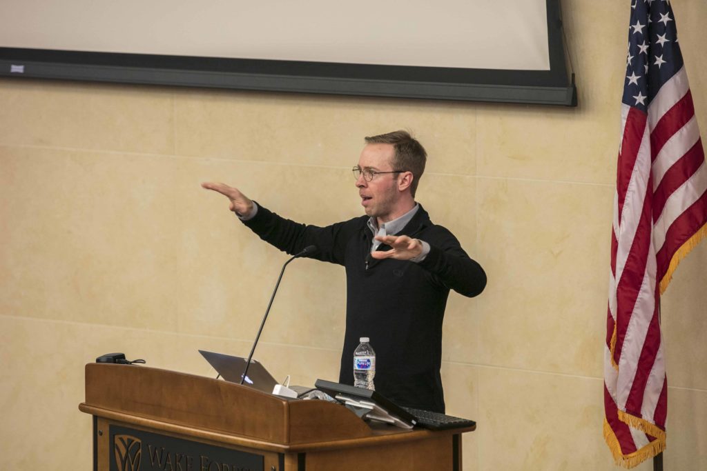 Nick Gray talking about business and entrepreneurship at Wake Forest University