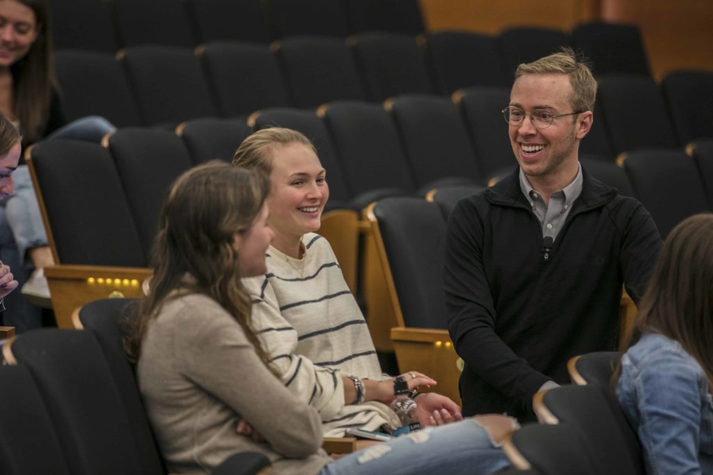 Exchanging ides with students at Wake Forest Center for Entrepreneurship