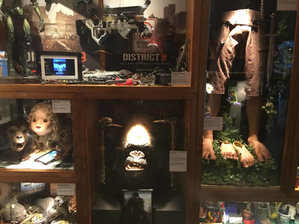Display cabinet in the Weta Cave. You can see the labels by each prop