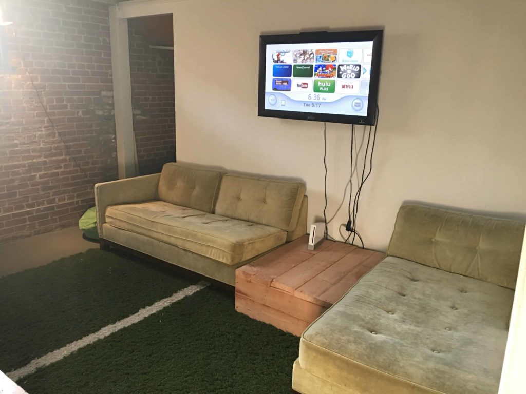 Two sofas and a TV