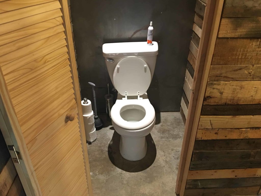 Toilet in a semi-flimsy stall