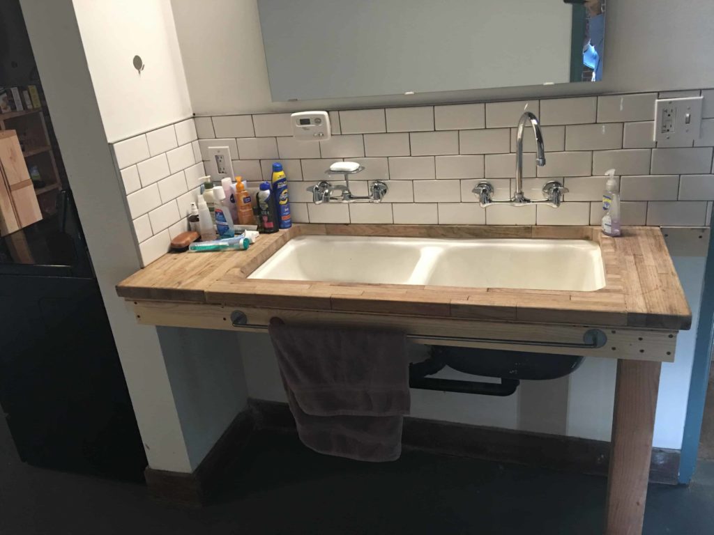 Two sinks, plus some toiletries for common use
