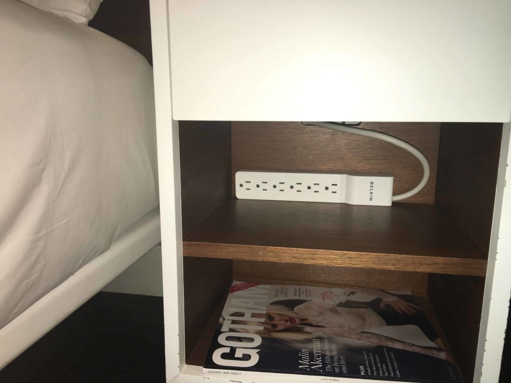 Closeup of power strip. I wish they would have had one of these at The Standard Hollywood.