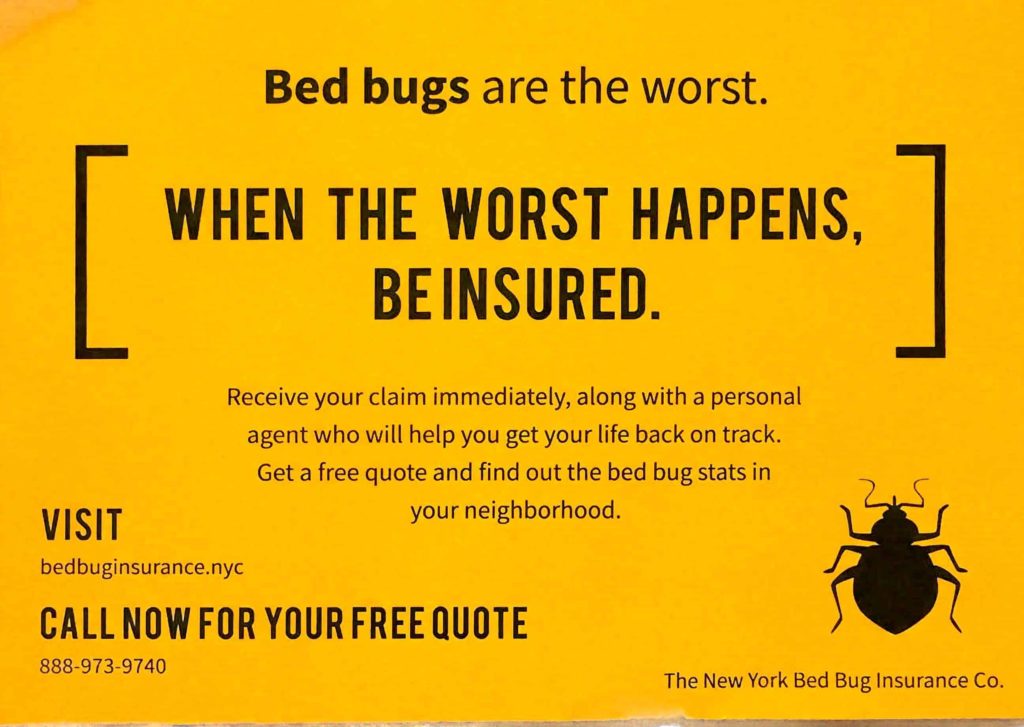 postcard says: Bed bugs are the worst. When the worst happens, be insured.
