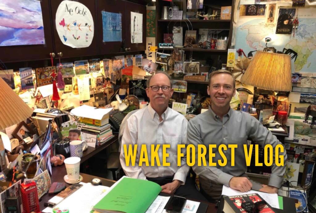 Dr. Tom Phillips and Nick Gray in office museum in Reynolda Hall at Wake Forest University