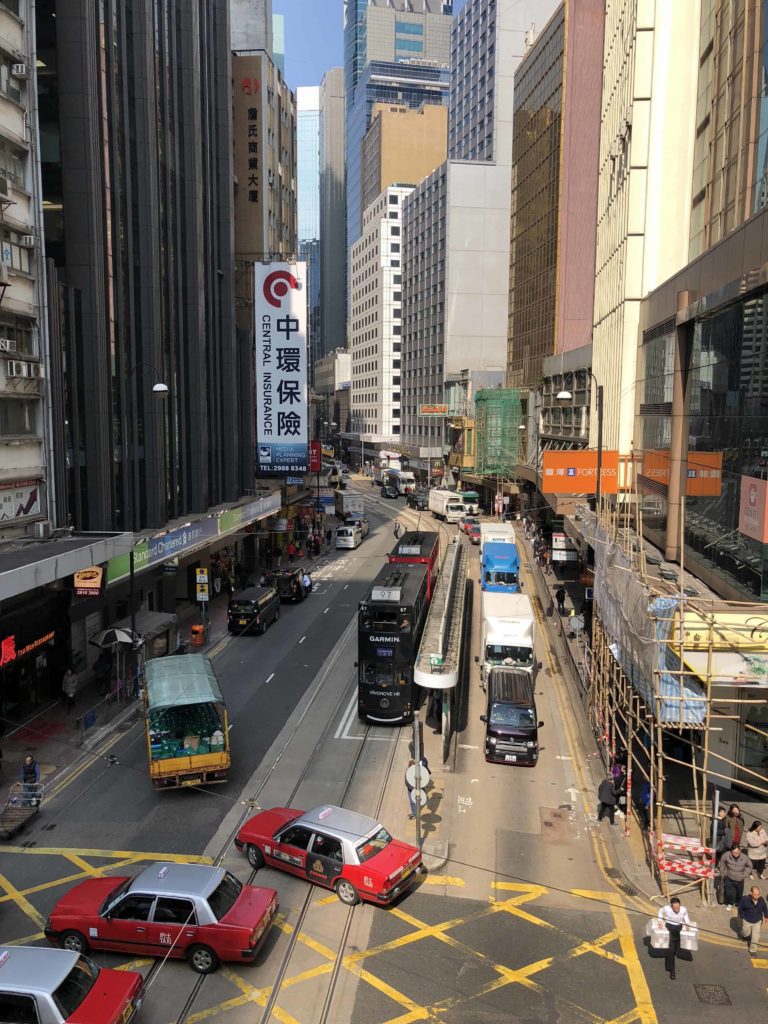 Mid-level escalator view of typical Hong Kong street